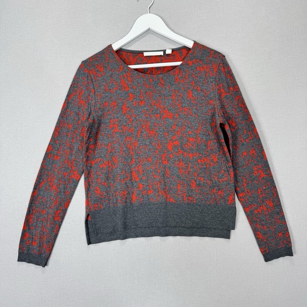 Hugo Boss Emka Sweater Womens Small Gray Abstract Print Knit Luxury Pullover